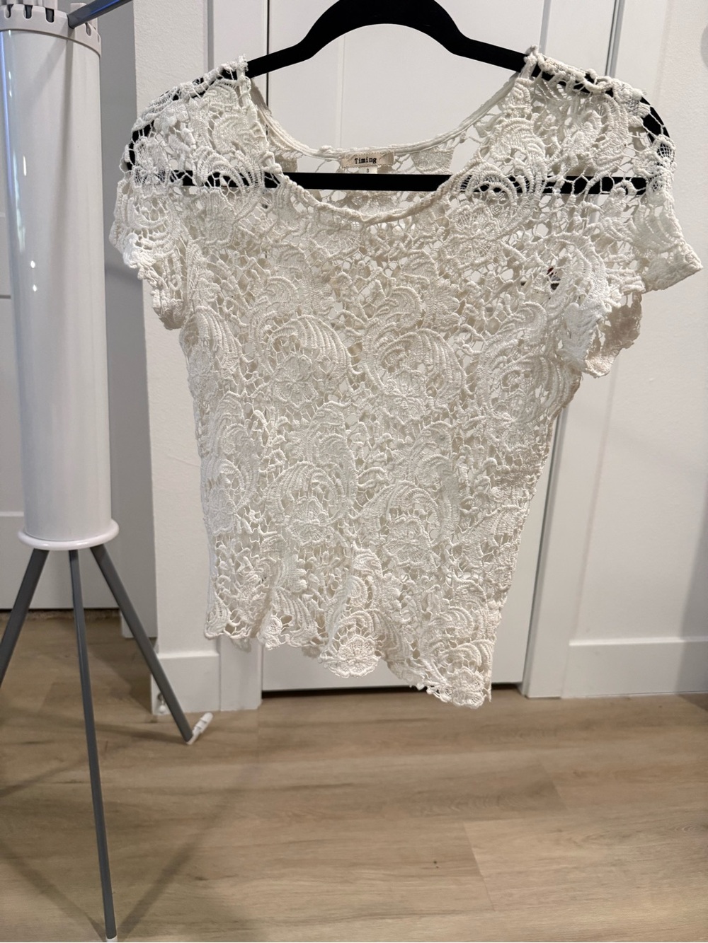 Lace Crochet Short Sleeve Top - White